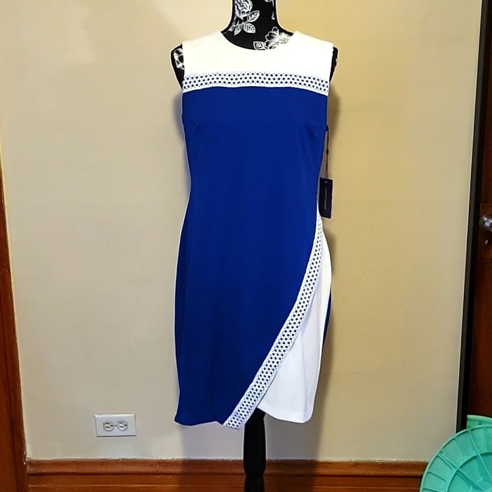 NWT Tommy Hilfiger womens royal blue and white dress